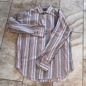 Thomas Dean TD Quality striped dress shirt 100% Pima Cotton Designer cuffs XL